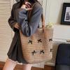 Yogodlns Summer Beach Large Capacity Tote Bag Women Shoulder Bag Handmade Woven Top-Handle Bags Raffia Boho Women Bag