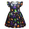 European And American Children'S Skirts Halloween Horror Night Children'S Dresses Short Ruffle Sleeves Girls Clothes Round Neck Evening Dresses