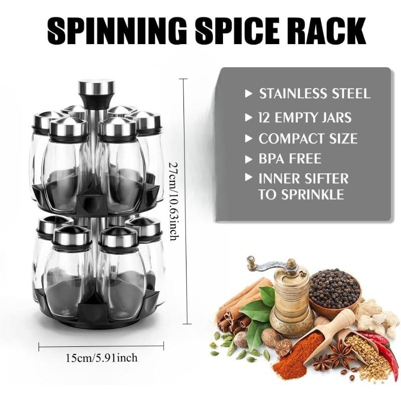 Spinning Spice Storage Rack Tower Organizer,6/12 pcs Revolving Spice Rack Organizer Countertop, Spice Seasoning Bottle Organizer
