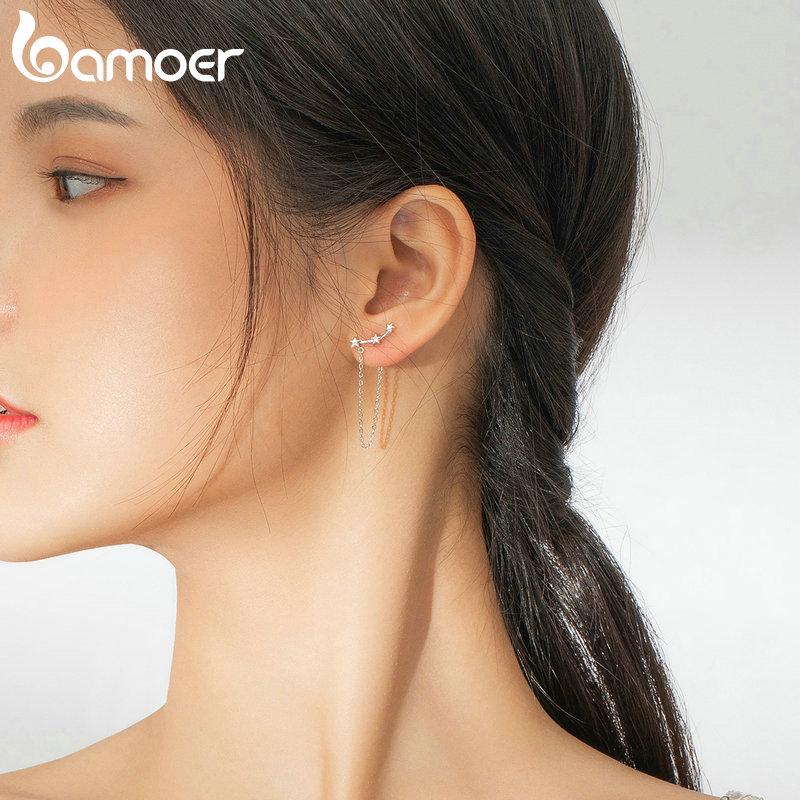 Bamoer 925 Sterling Silver Fine Jewelry Long Chain Tassel Dangle Earrings for Women Wedding Party