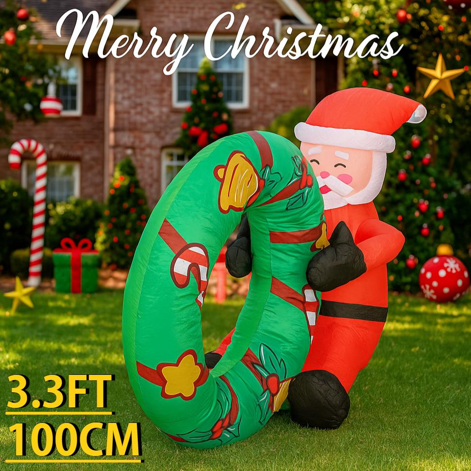 3.3FT Inflatable Toy swim ring Santa Claus Xmas Yard Lawn Party Decoration with LED Lit Christmas Home Supplies Ornaments Gift