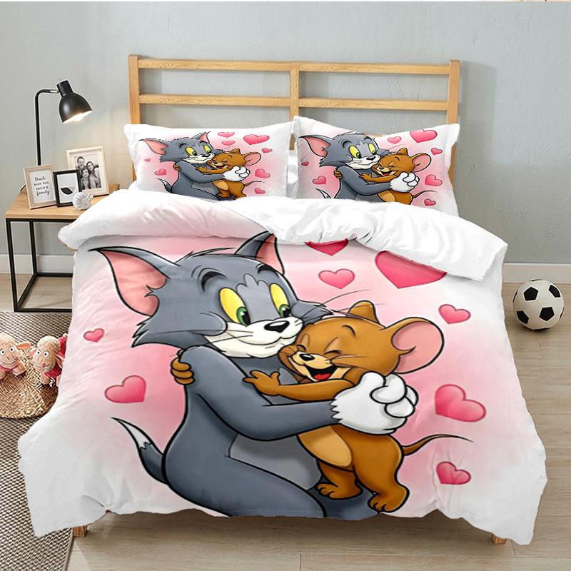 Cat And Mouse Romance 3PCS Bedding set,Ideal for 1pc Duvet Cover And 2pcs Pillowcases Perfect for Fan gift,Ideal for Bedroom, Dormitory