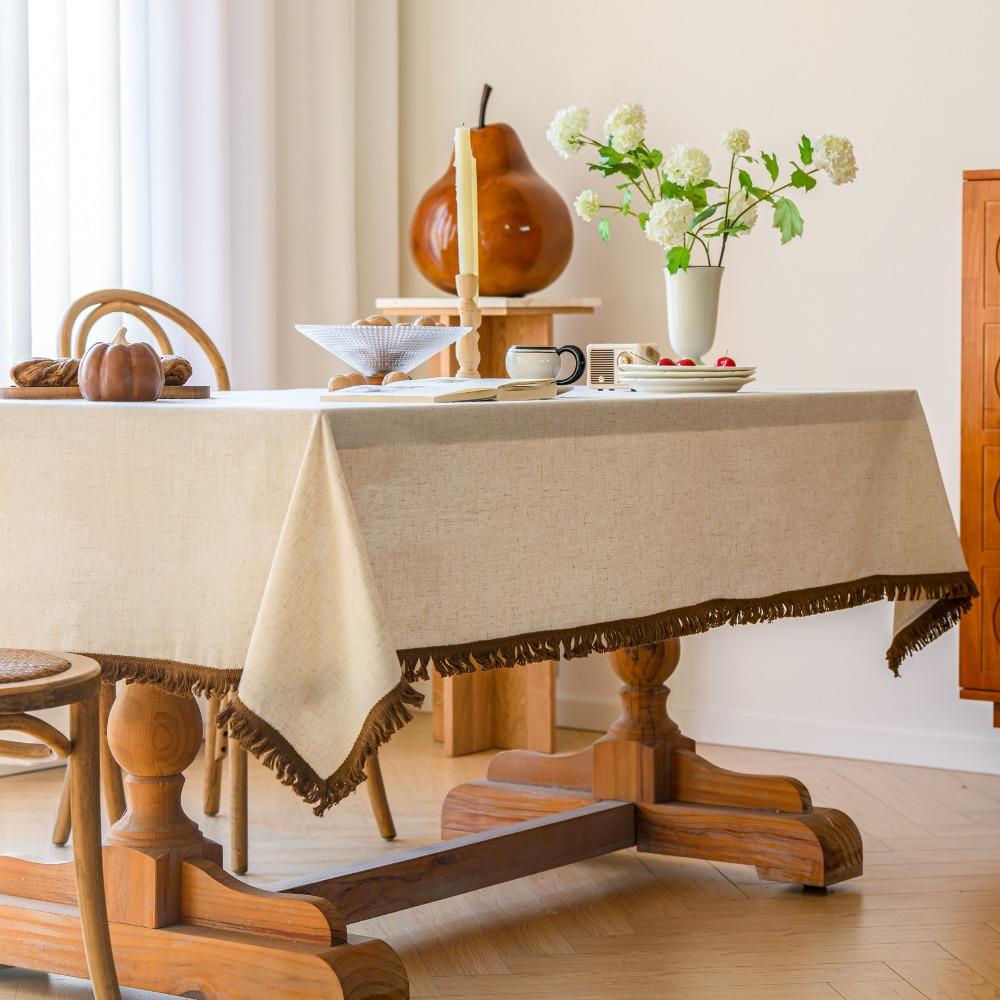 

Скатерть с кисточками, льняная текстурированная скатерть с защитой от царапин 90*90cm кофейный