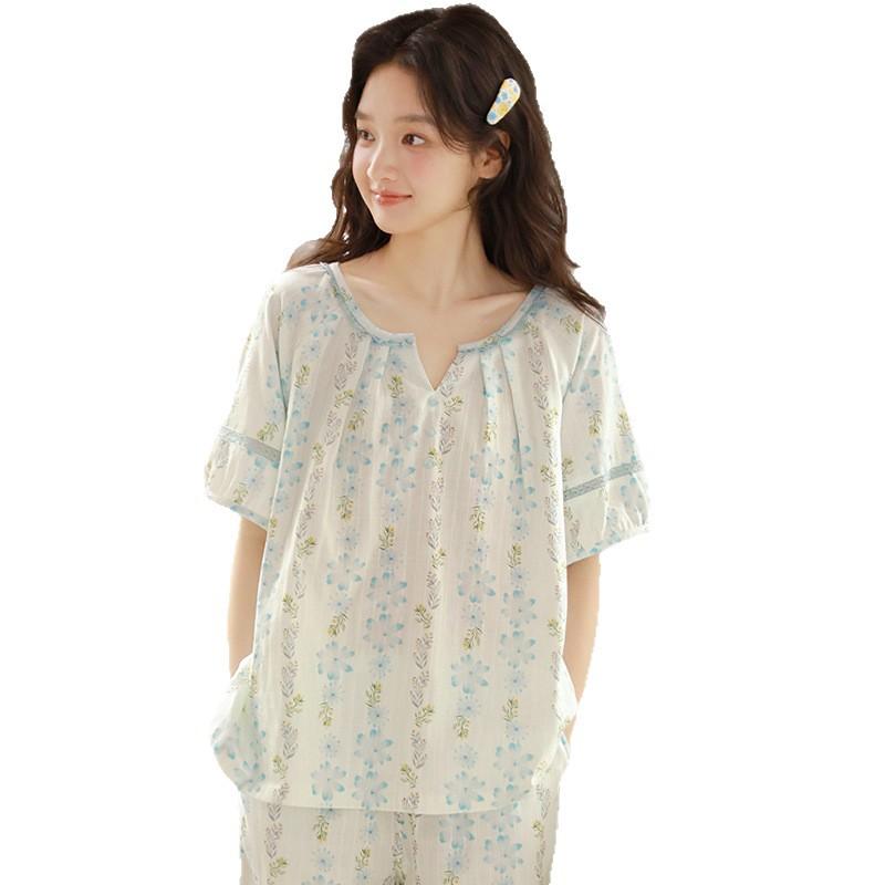 Summer sweet Japanese women's cotton gauze vitality girl skirt short-sleeved trousers round neck lazy loungewear set 11