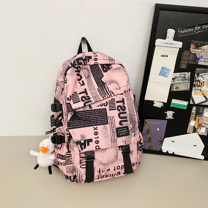 Letter Unisex Graffiti Backpack With Multiple Pockets For School And Campus