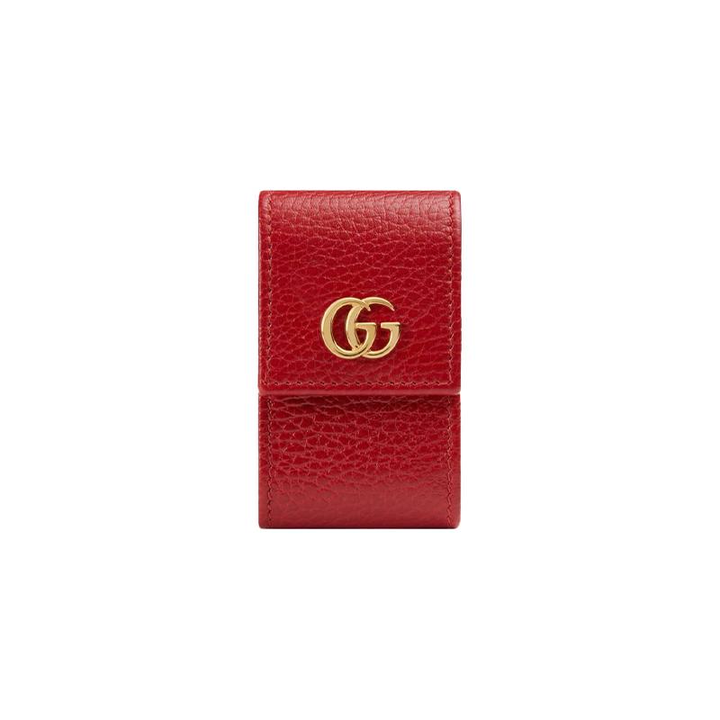 Gucci Marmont Gold Label Logo Leather Charm Key Case Wallet Women's Red