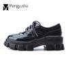 Creepers Japanned Leather Carved Patterns Brogue Shoes Women Loafers Platform Shoes Multicolor Shiny Lace Up Oxfords Woman Flats