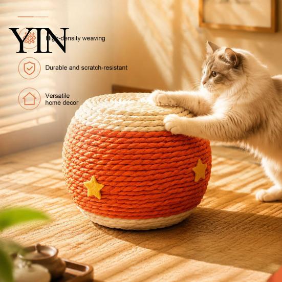 Interactive Pet Toys Cat Scratching Ball, Drum Shaped Paper Rope Indoor Exercise Toy Rolling Ball for Cats to Scratch, Pat, Bite Natural Material