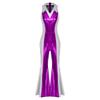 Womens Disco Jumpsuit 70s 80s Style Lapel V Neck Sleeveless Metallic Shiny Flared Pants Romper