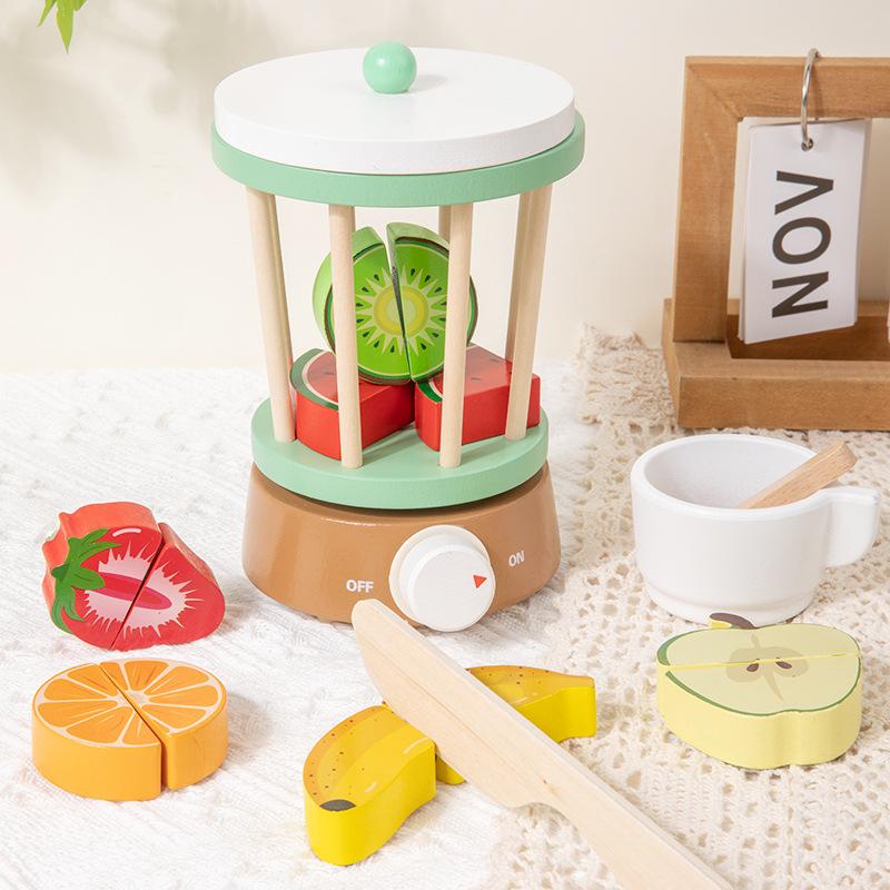 Toddler Pretend Play Wooden Kitchen Set: Toaster, Mixer, Coffee Maker, Juicer Toy.