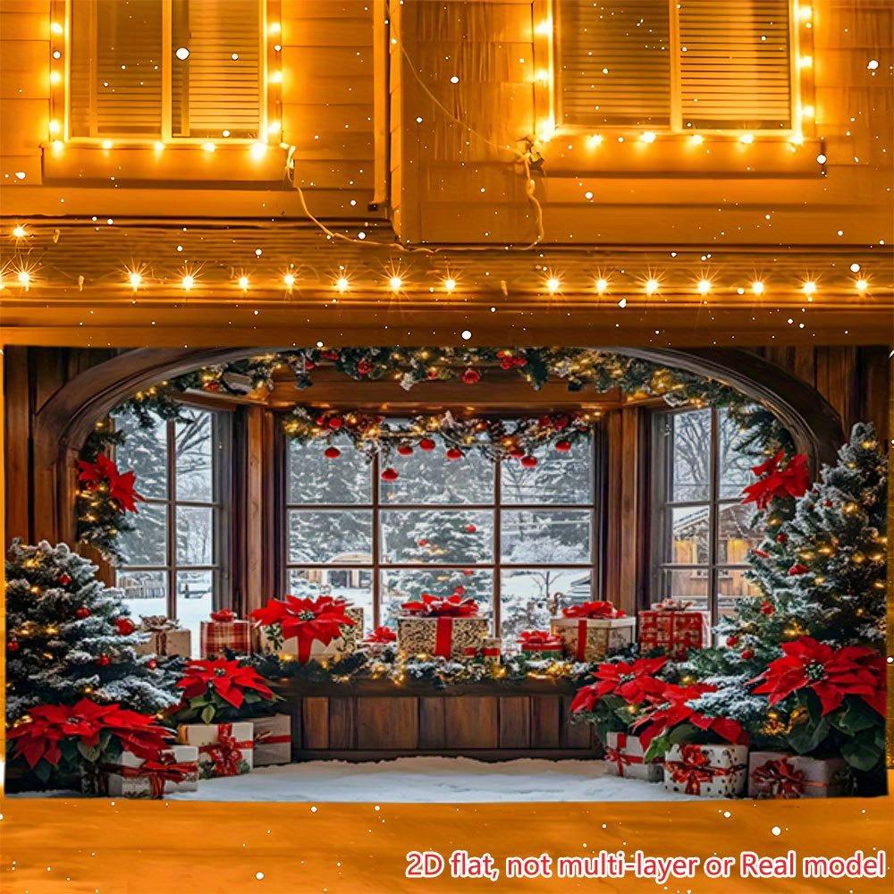 1Pcs Christmas Red Window Snow Scene Decoration Background Xmas Backdrop Decorations For Photo Studio Photo Booth Party