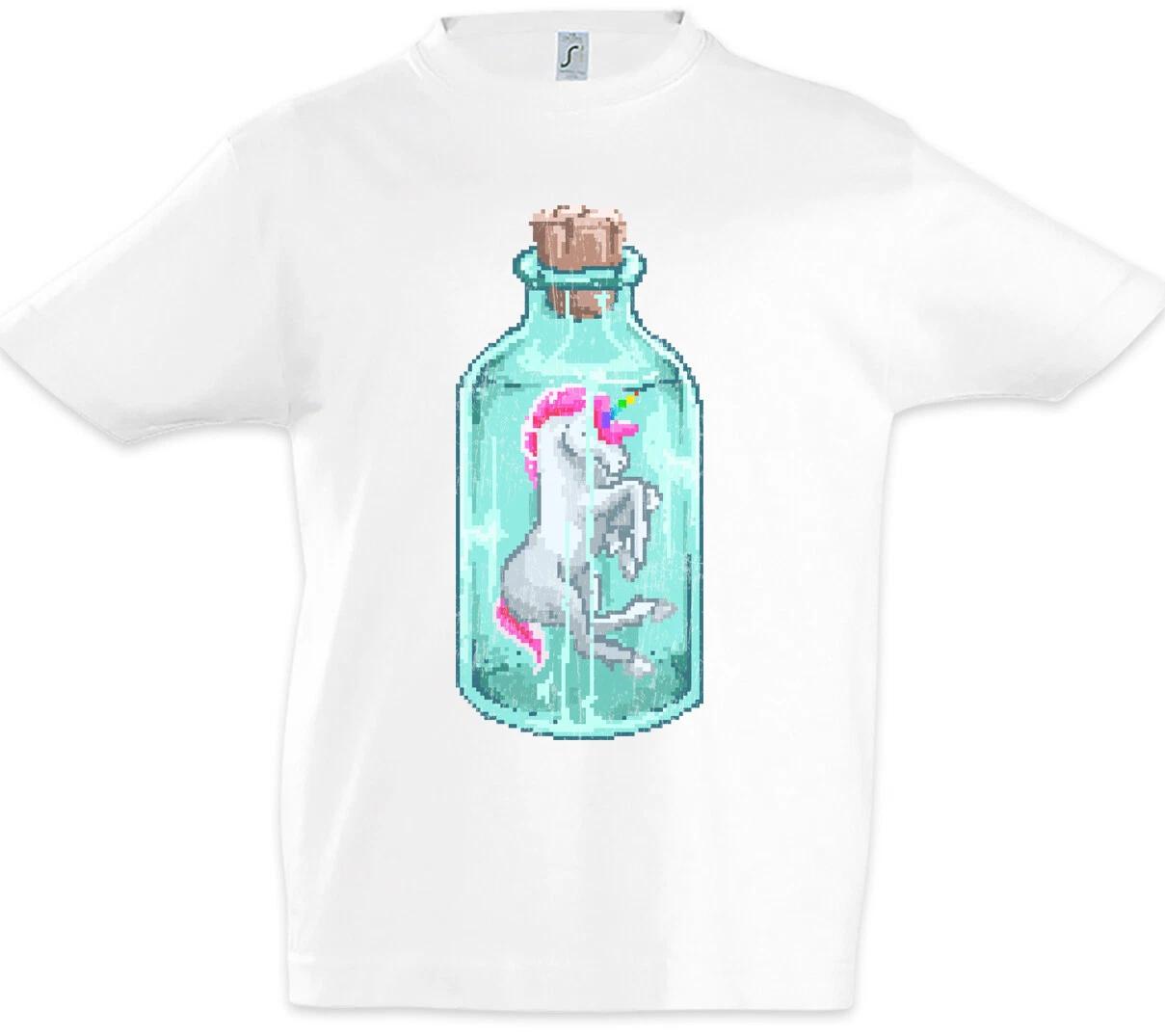 Unicorn Flask Kids Boys T-Shirt Fun Geek Nerd Pixel Unicorn In A Bottle- 110