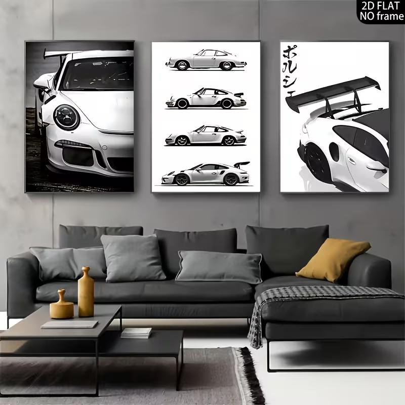 Modern Luxury Sports Car Canvas Art Set Retro Cool Racing Posters, Perfect for Bedroom, Living Room or Corridor Decoration
