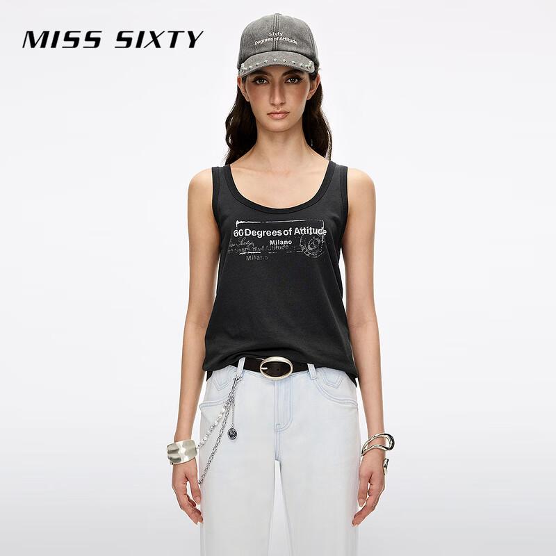 

Женская майка MISS SIXTY из фактурного хлопка и рами с потертостями, без рукавов M