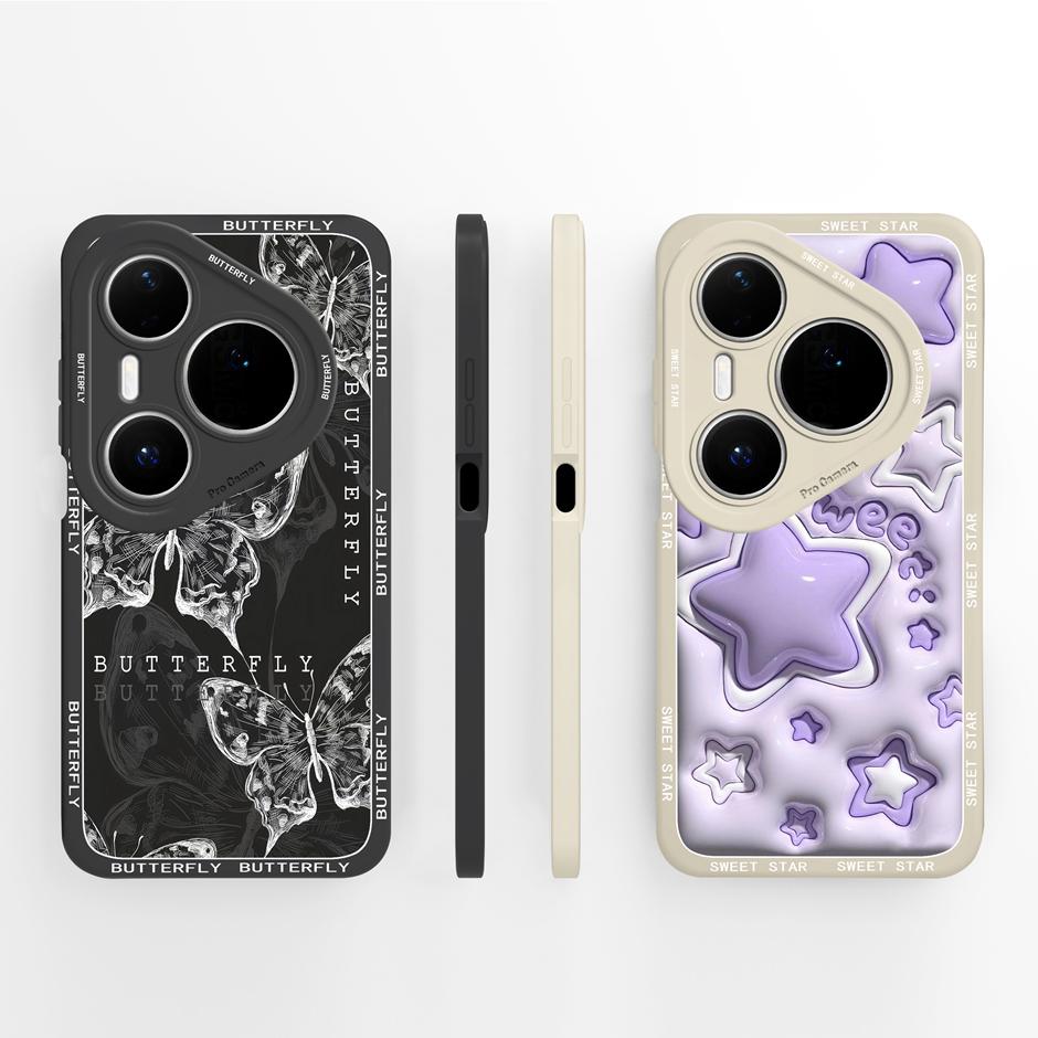 For Huawei Pura 80 Pro Plus Ultra Phone Case Fashion Butterfly Pretty Flowers Liquid Silicone Soft Protective Bumper Cover Funda