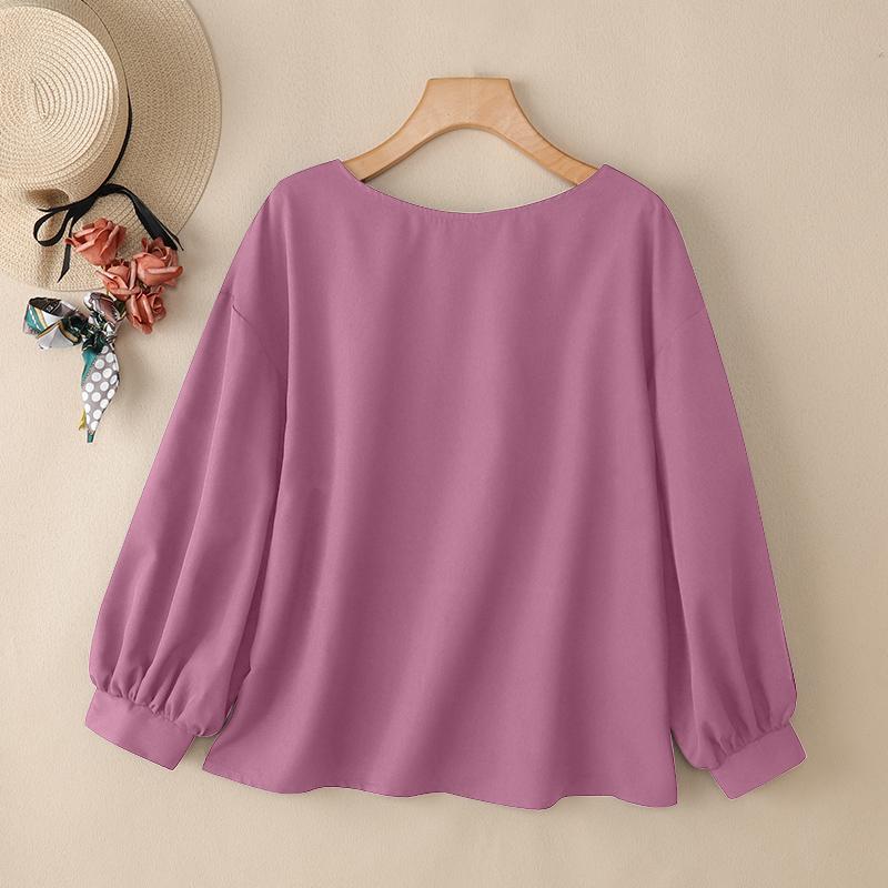 

ZANZEA Women Loose Casual Round Neck Solid Color Long Sleeve Blouse 5XL