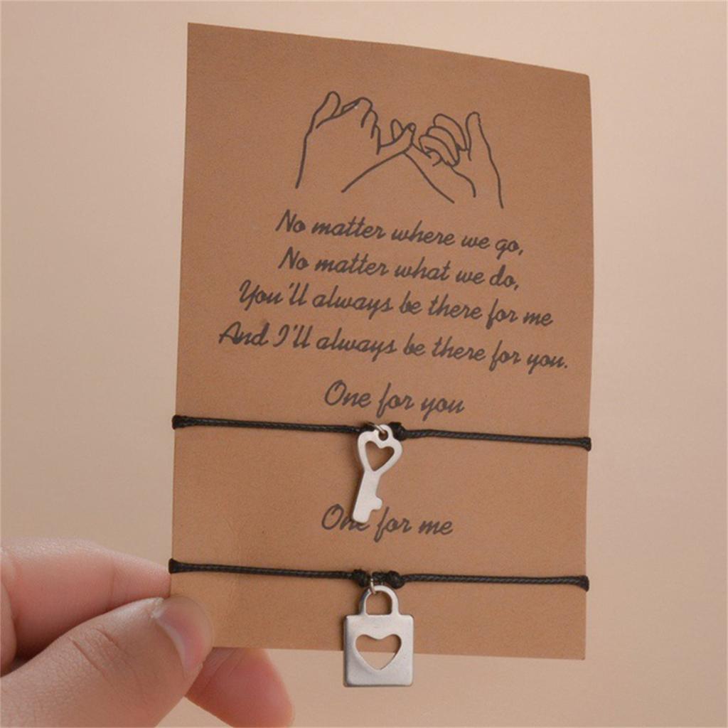 2Pcs/Set Friendship Couples Bracelets Sun Moon Star Hollow Heart Lock Key Adjustable Rope Chain Bracelet Valentines Jewelry Gift