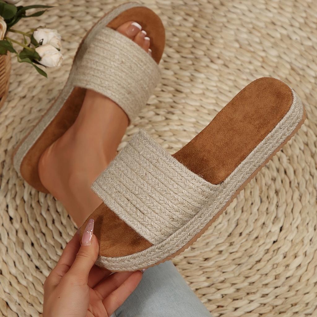 European and American large-size flat-bottomed hemp rope sandals summer new thick-bottomed open-toed woven soft straw slippers