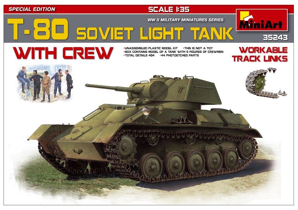 MiniArt Soviet Light Tank 5 Crew Workable Track Plastic Model MA35243 1/35 T-80 & Members,