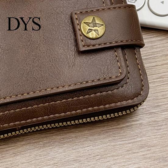 Anti-Theft Card Holder Men Faux Leather Wallet Large Capacity with ID Window Zipper Coin Pocket Button Vintage Front Multi-Slots Credit Durable