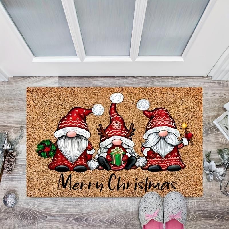 1pc Whimsical Christmas Gnome Welcome Doormat - Soft, Washable, Low Pile, Indoor/Outdoor Entrance Mat
