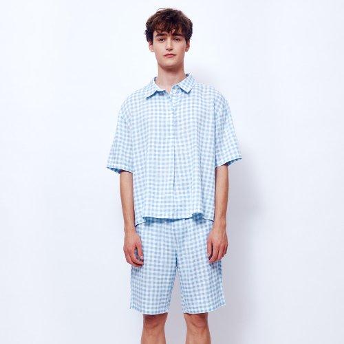 [Sunday Lounge] Unisex Lilac Blue Check Loungewear Short Set SJMBB701-LB [Shipped from Korea] 100% Authentic