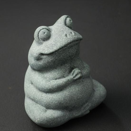 Green Sandstone Meditation Frog Ornament Sitting Frog Figurine Statue Animal Sculpture Indoor Outdoor Aquarium Water Garden Decoration