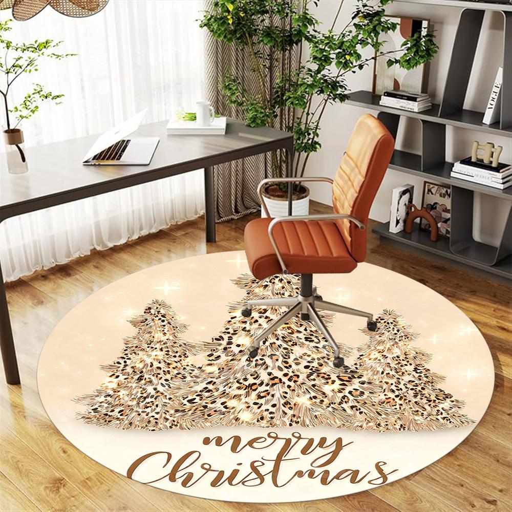 1PC Christmas tree leopard print Office Round Area Rug, Under Office Chairs Bedroom Living Room Home Decor, Carpet for Office -1110147