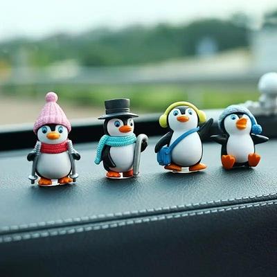 1 Satz (4 Stück) Pinguin Miniaturfiguren | Niedliches dekoratives Ausstellungsstück | Geschenk für Ihn/Sie, Zuhause, Schlafzimmer, Wohnzimmer,