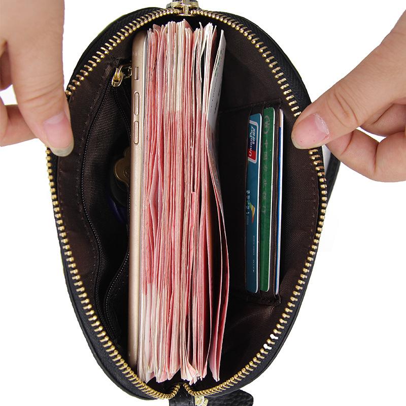 Women's Solid Color Clutch Leather Shell Bag Fashion Casual Leather Large-Capacity Wallet
