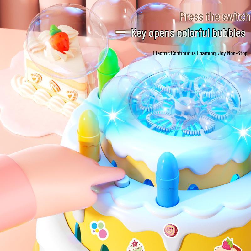 Children's Multi-Hole Electric Bubble Cake Machine with Lights & Music - Automatic Pretend Play Birthday Toy