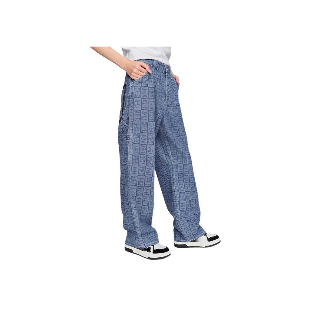 Lee X Have A Good Time Collaboration Laser Brand Logo Pattern Full Print Design Loose Straight Leg Jeans Unisex jeans LUB0079165GL00F-A06169