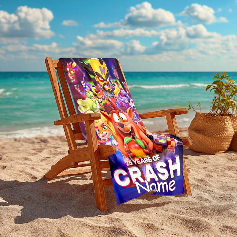 Personalized customized proof beach towel with Crash Bandicoot 4 It's About Time pattern - soft, absorbent, quick-drying, perfect swimming, camping&ba