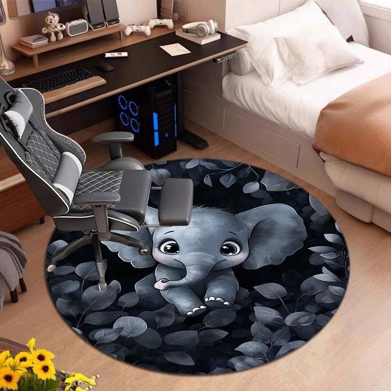 1Pc Elephant Circular Print Rug - home decoration Carpet For Living Room Bedroom Flooring Computer Chair Area Rug