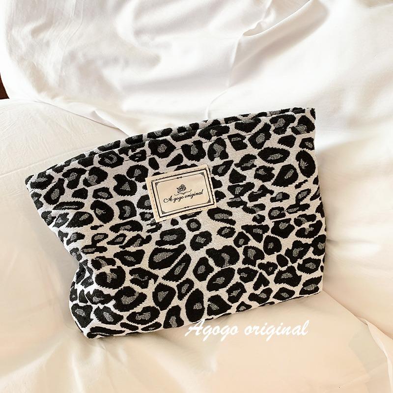 Leopard Print Cosmetic Bag Portable Travel Makeup Organizer Handbag