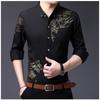 Spring Thin New Long-sleeved Shirt for Men's Printed Lapel Thin Iron-free Casual Business Large Size