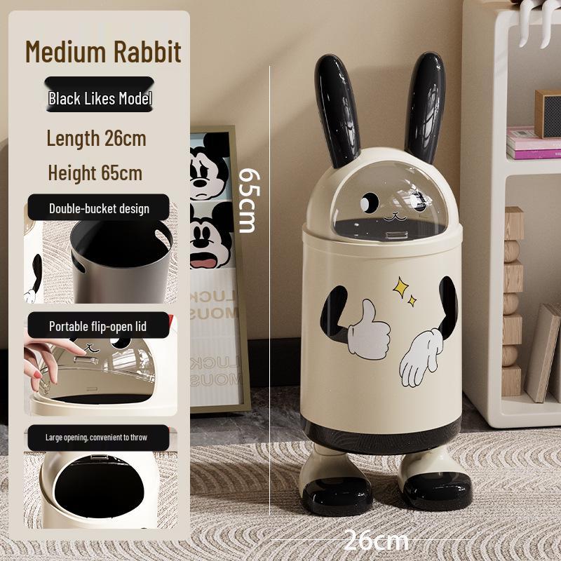 Cute Rabbit Ear Trash Can for Home, Bedroom, Living Room, or Coffee Shop