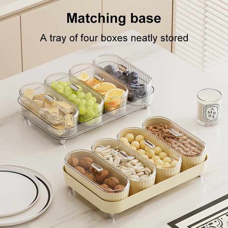 4-in-1 Plastic Snack Plates Set with Serving Tray Candy Nuts Fruit Container with Transparent Lid Home Party Appetizer Tableware