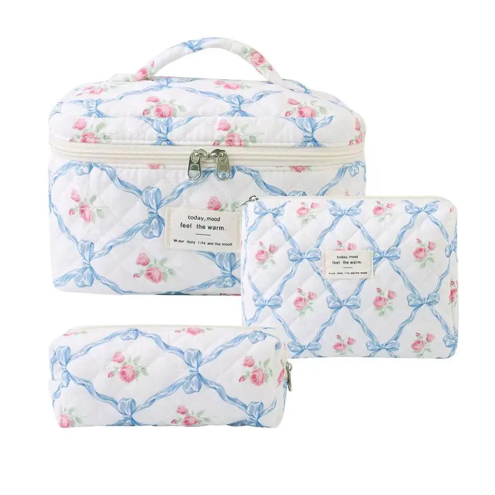 1 pièce Mignon Fleurs Coton Sac de Maquillage Femmes Fermeture Éclair Organisateur Cosmétique Tissu Sac à Main Forme Boîte Portable Étui de Toilette pour Filles
