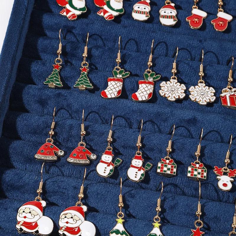 Xiaomi 25Pairs/5Pairs Christmas Series Earrings Cartoon Santa Claus Gingerbread Man Snowflake Alloy Earrings Set Women Christmas Gifts