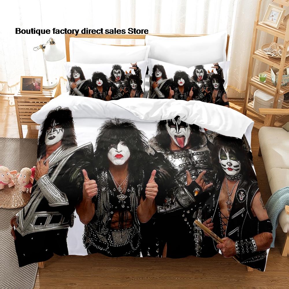 y2k Metal Rock Kiss Band album Bedding Set Single Twin Full Queen King Size Bed Set Kids Bedroom Duvetcover Sets Bedding Set