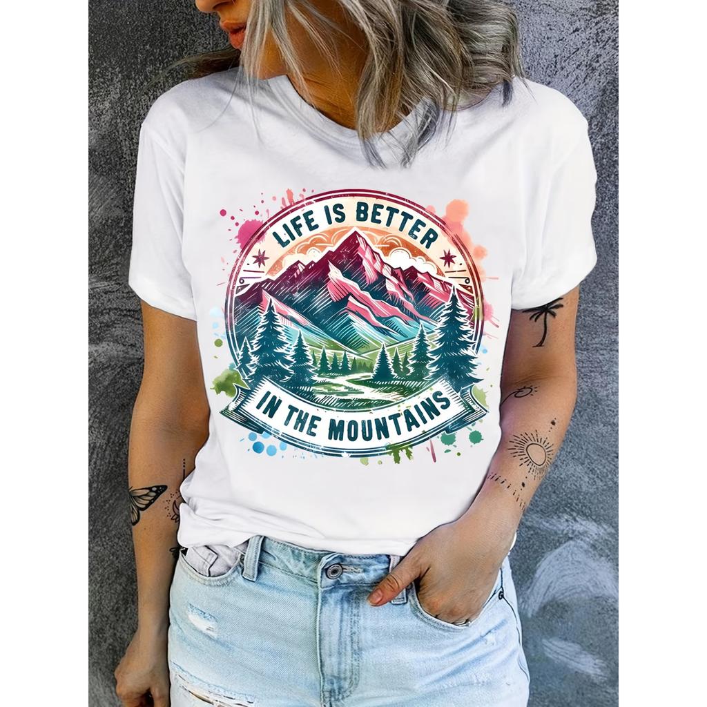 Women's Casual Short Sleeve T-Shirt - "Life Is Better In The Mountains" Graphic Print