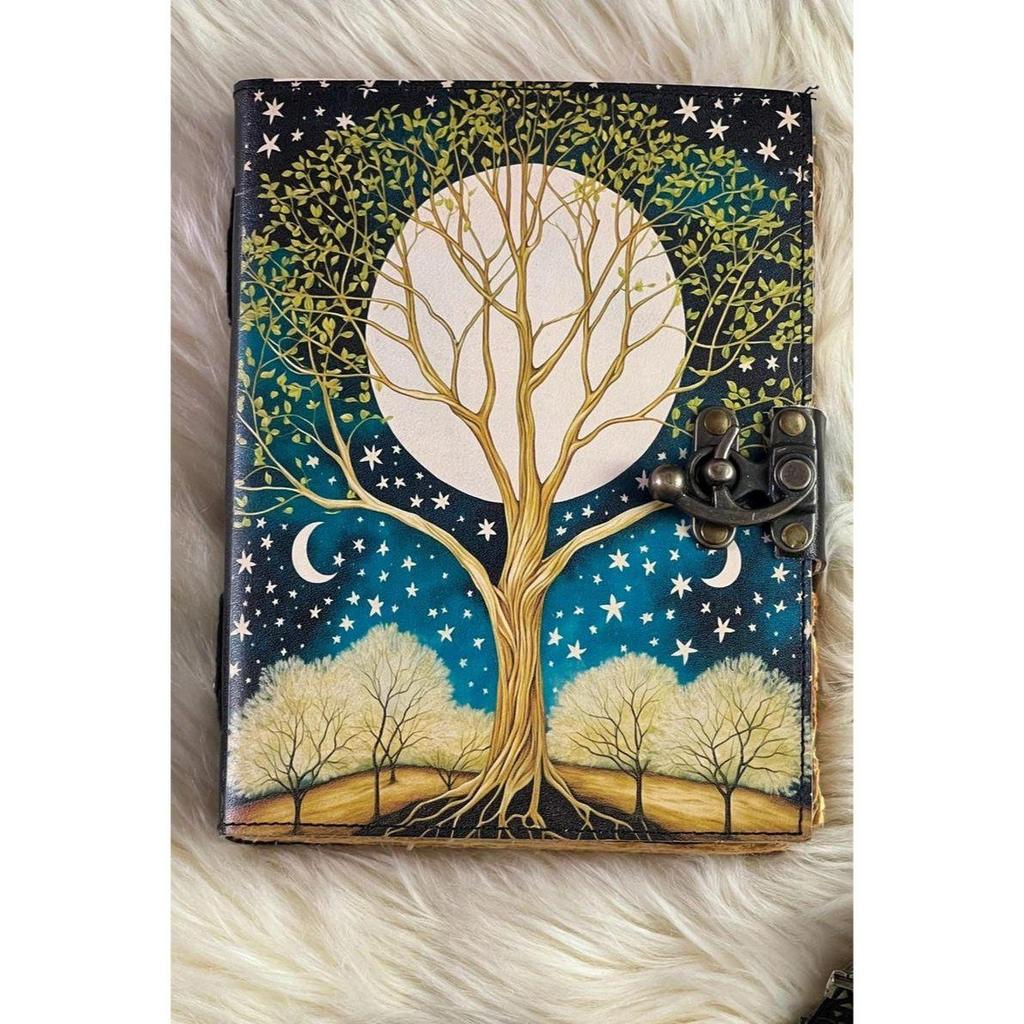 Large Tree of Life Leather Grimoire Journal: Blank Book of Shadows