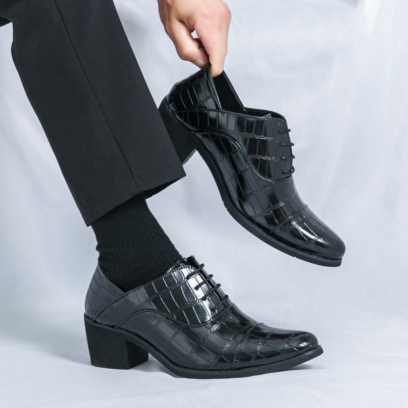 Luxury Brown Men's High Heel Shoe Pointed Leather Dress Shoes for Men Height Increasing Wedding Formal Shoes Men Oxfords