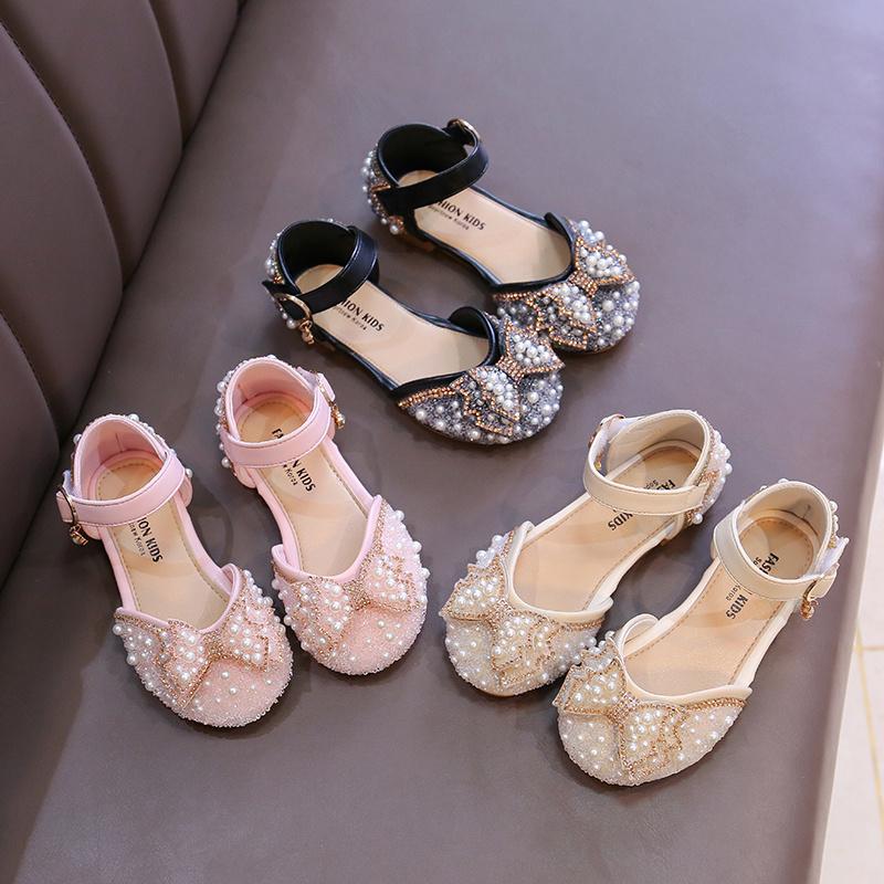 2026 New Summer Style Fashionable Comfortable Casual and Elegant Flat Bow Toe-toe Beaded Wear-resistant Girls' Leather Shoes