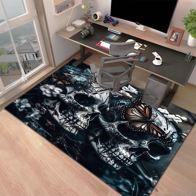 1PC Skull Dark Gothic Pattern Printed Carpet Rug for Living Room Bedroom Home Sofa Decoration,Non-slip Floor Mat Floor Mat