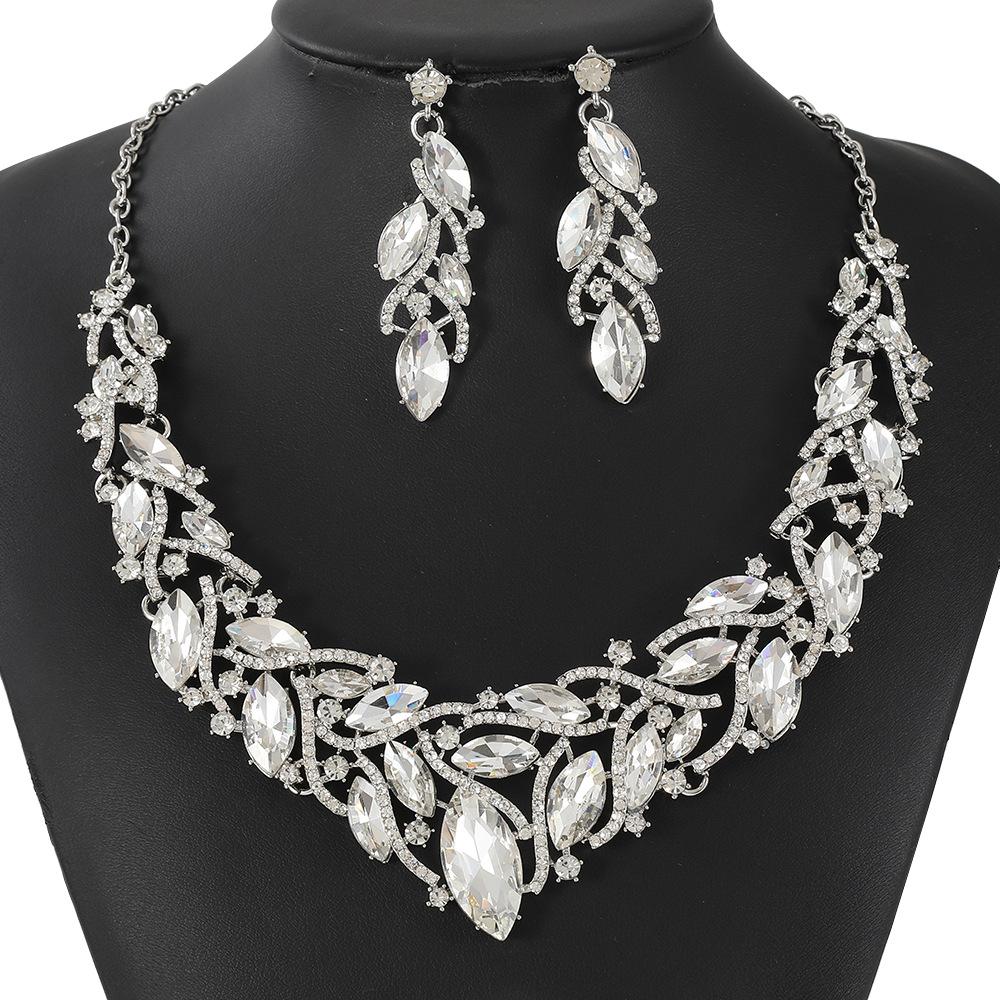 Schmuck Kristall Edelstein Halskette Ohrringe Set Luxus Kleid Bankett Braut Accessoires Damen