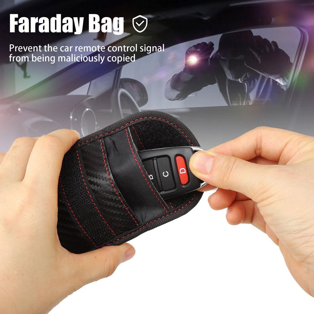 Carbon Fiber Blocking Car Key Bag Anti-Theft Signal Magnetic Case, Shielding Anti-Scan Key Protector Holder 1PCS B0Q4