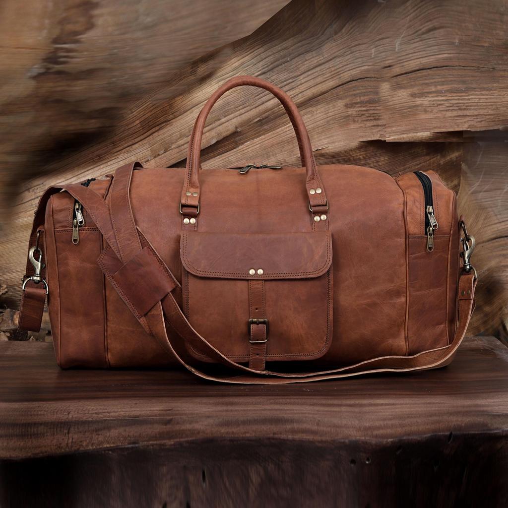 Handmade Top Grain Leather Duffel Bag: 28-inch Travel Weekender