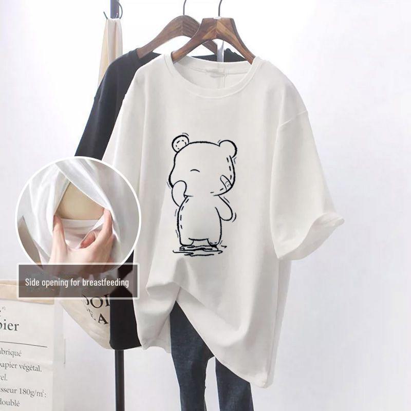 

Свободная летняя футболка для кормления с боковыми разрезами для удобства кормления - Верхняя одежда для беременных Extra Large белый